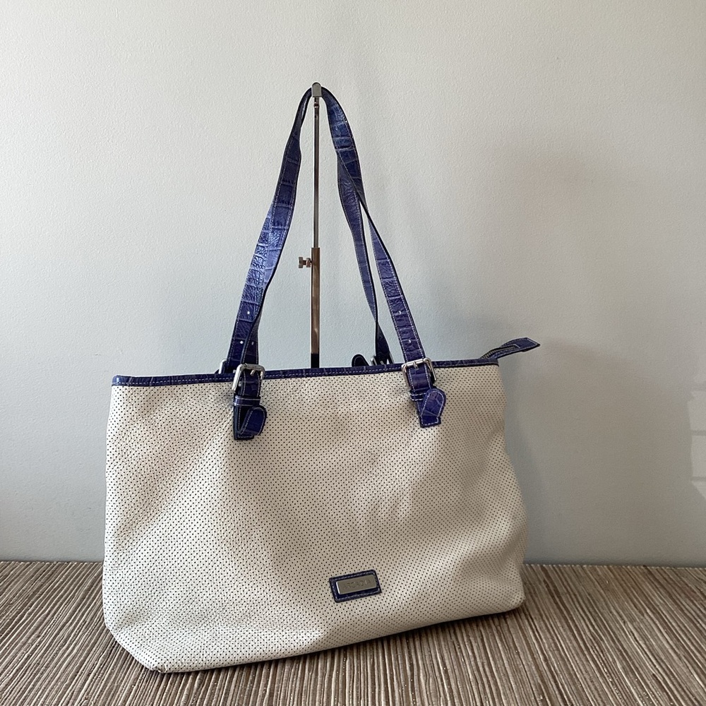 ARCADIA White Blue Soft Leather Perforated Large Totebag Purse
